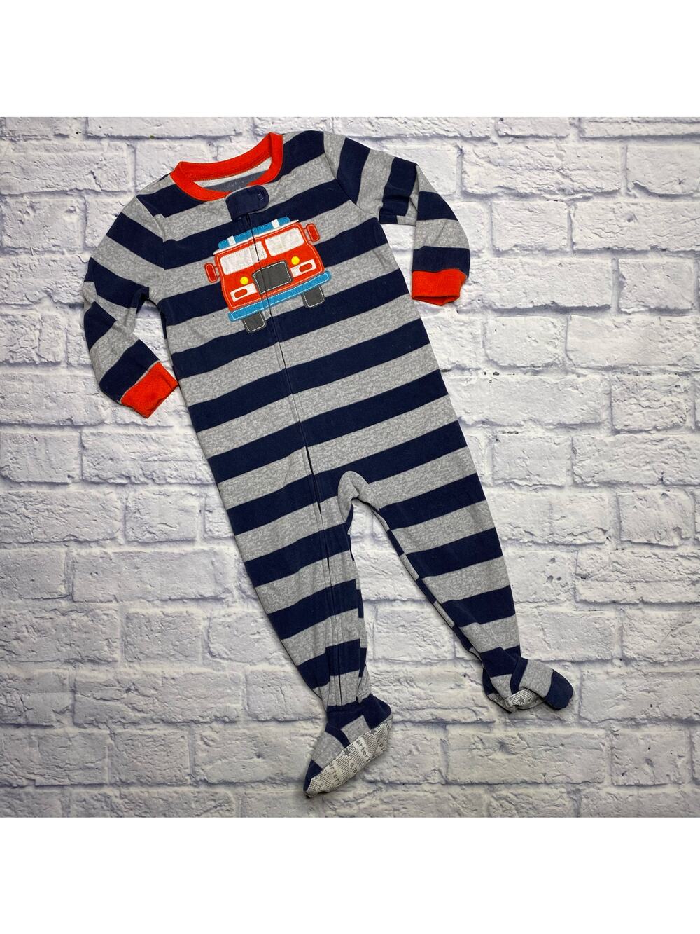 Carter's Striped, Fleece Firetruck Footed Pajamas